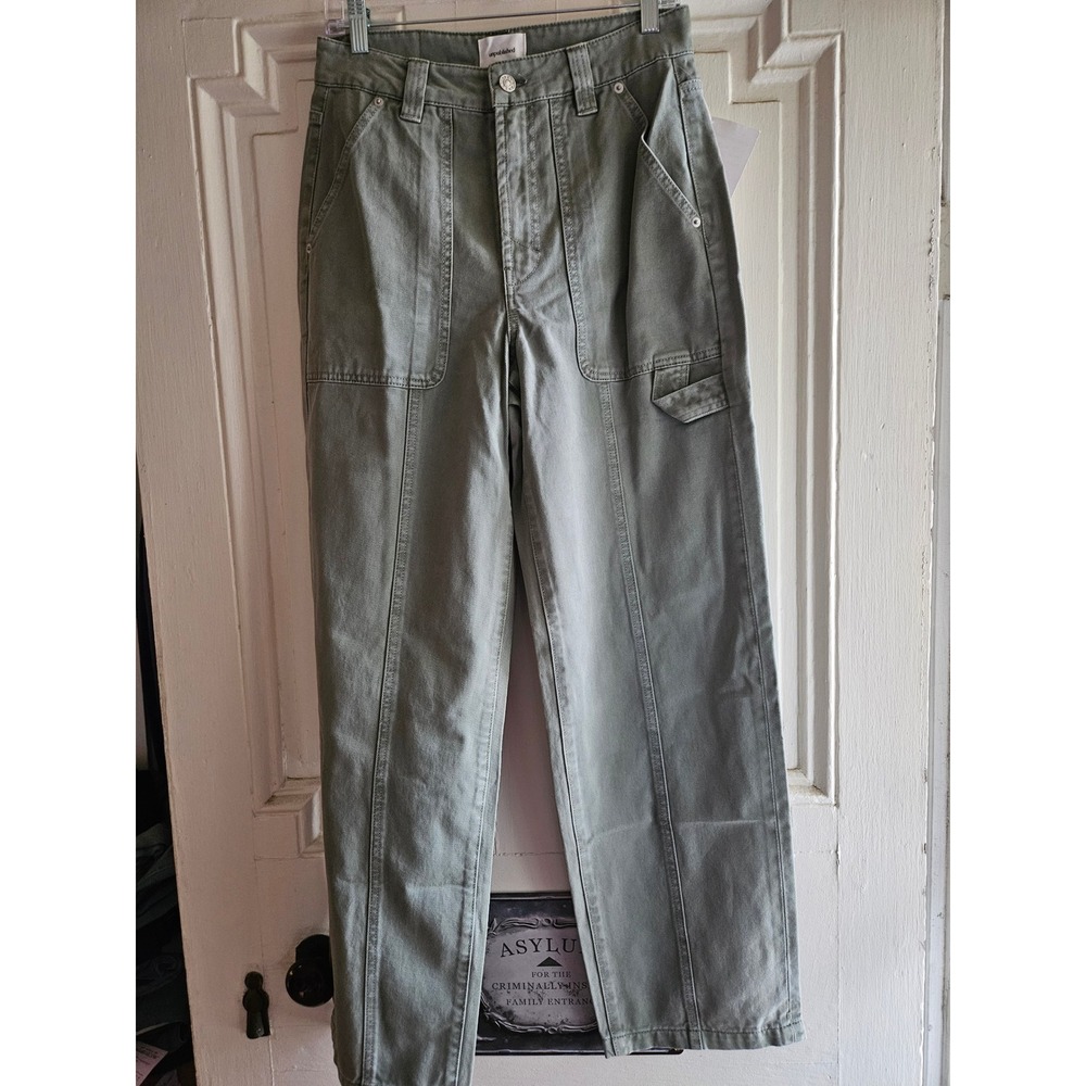Unpublished Womens Sage Green Utility Carpenter Pants Straight Leg High Rise